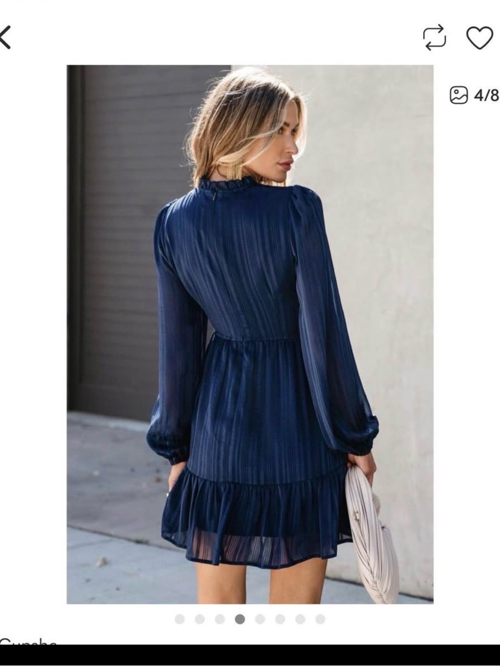 Cupshe Navy Smocked Long-Sleeve Ruffle-Hem Mini Dress - Picture 4 of 4
